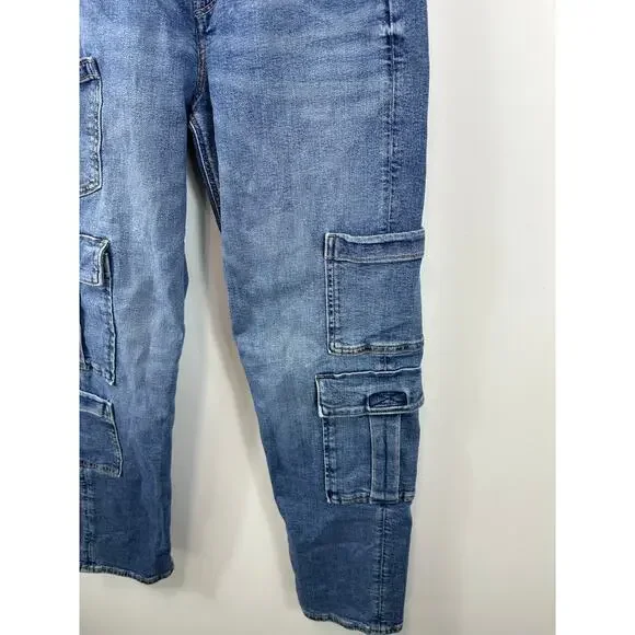 American Eagle Super Baggy High Rise Cargo Skater Jeans Size 2 Y2K Streetwear - Picture 12 of 15